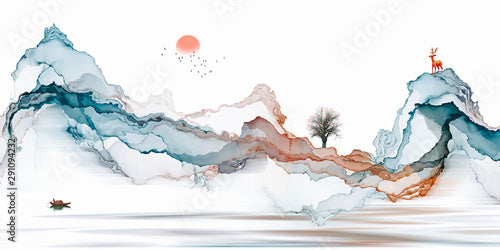 Abstract background ink line decoration painting landscape artistic conception