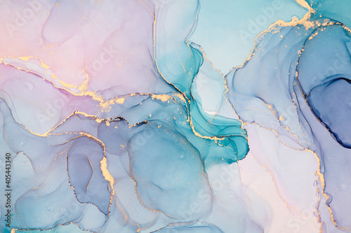 Natural  luxury abstract fluid art painting in alcohol ink technique. Tender and dreamy  wallpaper. Mixture of colors creating transparent waves and golden swirls. For posters, other printed materials