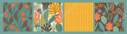 Set of seamless patterns with abstract leaves. Modern design
