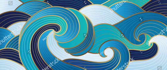 Navy blue Gold abstract wave line arts background vector. Luxury wall paper design for prints, wall arts and home decoration, cover and packaging design.