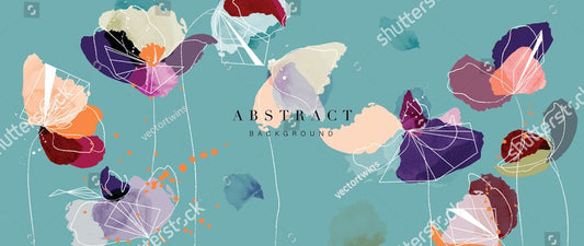 Watercolor art background vector. Wallpaper design with flower paint brush line art. Earth tone blue, pink, ivory, beige watercolor Illustration for prints, wall art, cover and invitation.