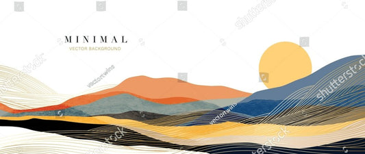 Mountain background vector. Minimal landscape art with watercolor brush and golden line art texture. Abstract art wallpaper for prints, Art Decoration, wall arts and canvas prints.