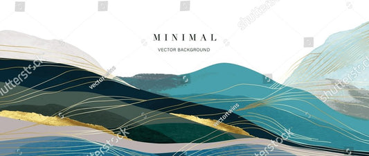 Mountain background vector. Minimal landscape art with watercolor brush and golden line art texture. Abstract art wallpaper for prints, Art Decoration, wall arts and canvas prints.