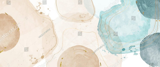 Watercolor art background vector. Wallpaper design with paint brush and gold line art. Earth tone blue, pink, ivory, beige watercolor Illustration for prints, wall art, cover and invitation cards.